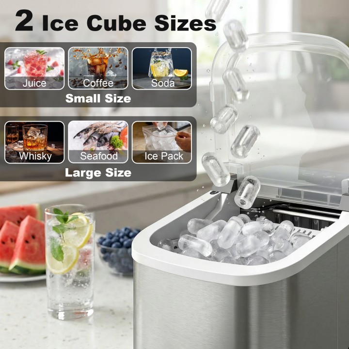 HOMCOM Countertop Ice Maker | 12kg/Day, 2 Cube Sizes
