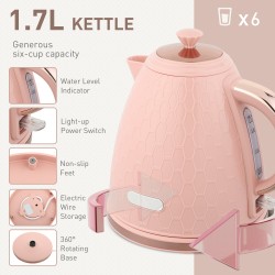 HOMCOM Kettle & 4-Slice Toaster Set | Fast Boil — Light Pink