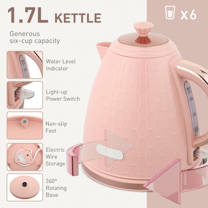 HOMCOM Kettle & 4-Slice Toaster Set | Fast Boil — Light Pink