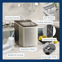 Machine à glaçons de comptoir HOMCOM | 12kg/jour, auto-nettoyage — Noir