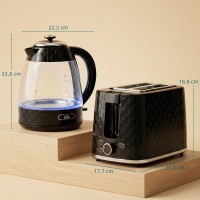 HOMCOM Vannkoker & 2-Skivebrødrister Sett | Kalkfilter — Svart