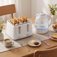 Tetera HOMCOM & 4-Set de Tostadora de Rebanadas | Strix, Ebullición Rápida — Crema