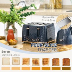 HOMCOM Kettle & 4-Slice Toaster Set | Otter, Crumb Tray — Blue
