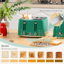 HOMCOM Kettle & 4-Slice Toaster Set | Otter, Crumb Tray — Green