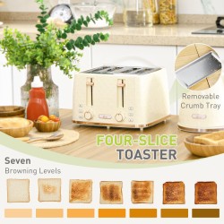 HOMCOM Hervidor & 4-Set de Tostadora de Ranuras | Ebullición Rápida — Beige