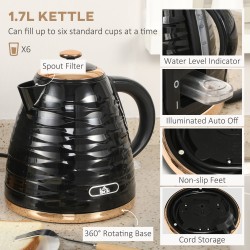 HOMCOM Kettle & 4-Slice Toaster Set | Rapid Boil — Black