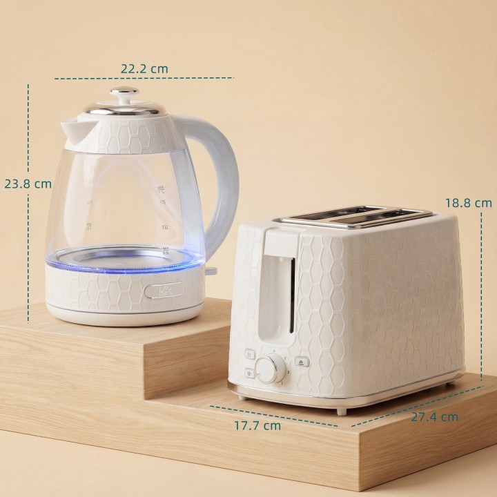 HOMCOM Kettle & 2-Slice Toaster Set | Limescale Filter — Cream