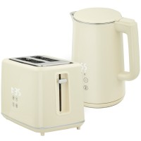 HOMCOM Digital Kettle & 2-Slice Toaster Set | LED Touch — Beige
