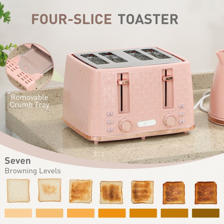 HOMCOM Kettle & 4-Slice Toaster Set | Fast Boil — Light Pink
