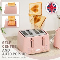 Hervidor HOMCOM & 4-Set de Tostadora de Ranuras | Ebullición Rápida — Rosa Claro