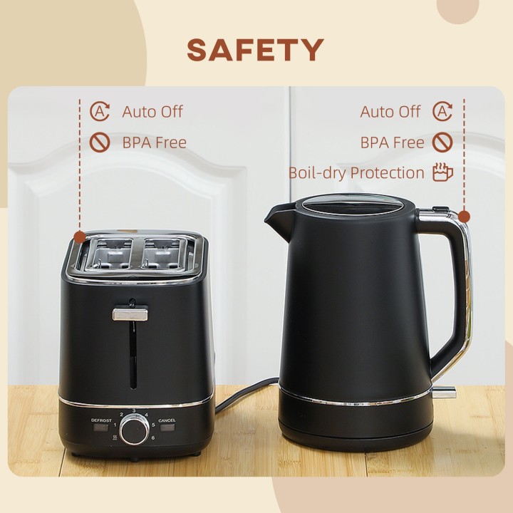 HOMCOM Kettle & 2-Slice Toaster Set | Fast Boil — Black