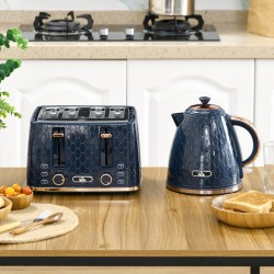 HOMCOM Bouilloire & 4-Ensemble grille-pain à tranches | Otter, ramasse-miettes — Bleu