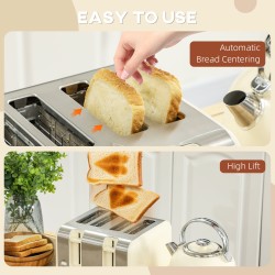 HOMCOM Kettle & Toaster Set | Polished Metal — Cream