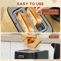 HOMCOM-vedenkeitin & 2-Viipaleen leivänpaahdinsetti | Nopea kiehautus — musta