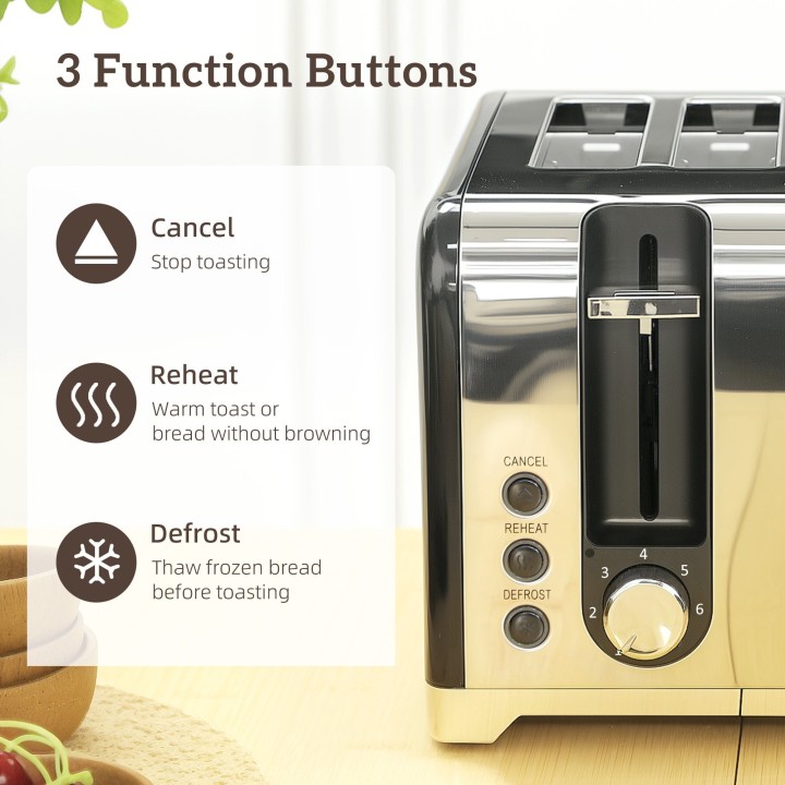 HOMCOM Kettle & 4-Slice Toaster Set | LED Strip — Black