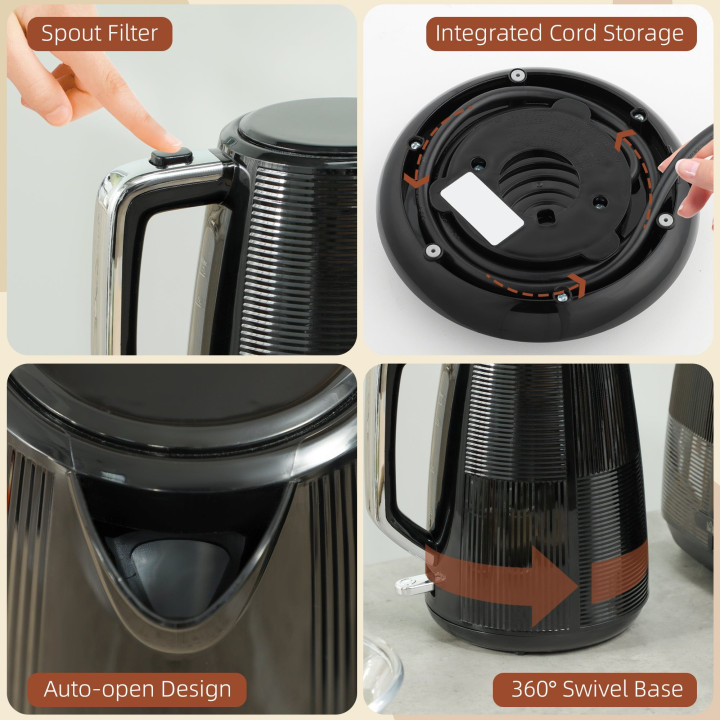 HOMCOM Kettle & 2-Slice Toaster Set | Fast Boil — Black