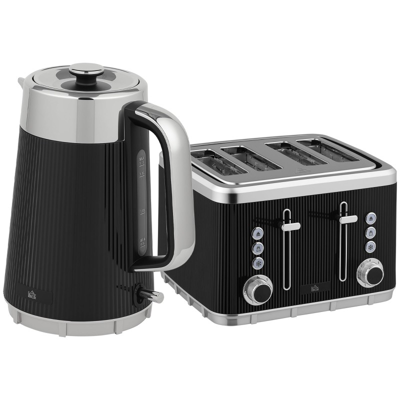 HOMCOM Stainless Steel Kettle & 4-Slice Toaster Set — Black