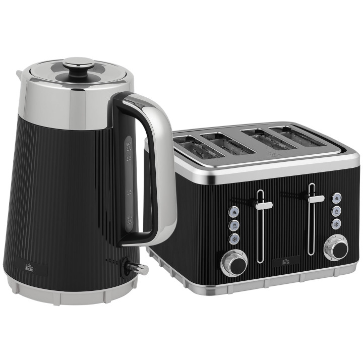 HOMCOM Stainless Steel Kettle & 4-Slice Toaster Set — Black