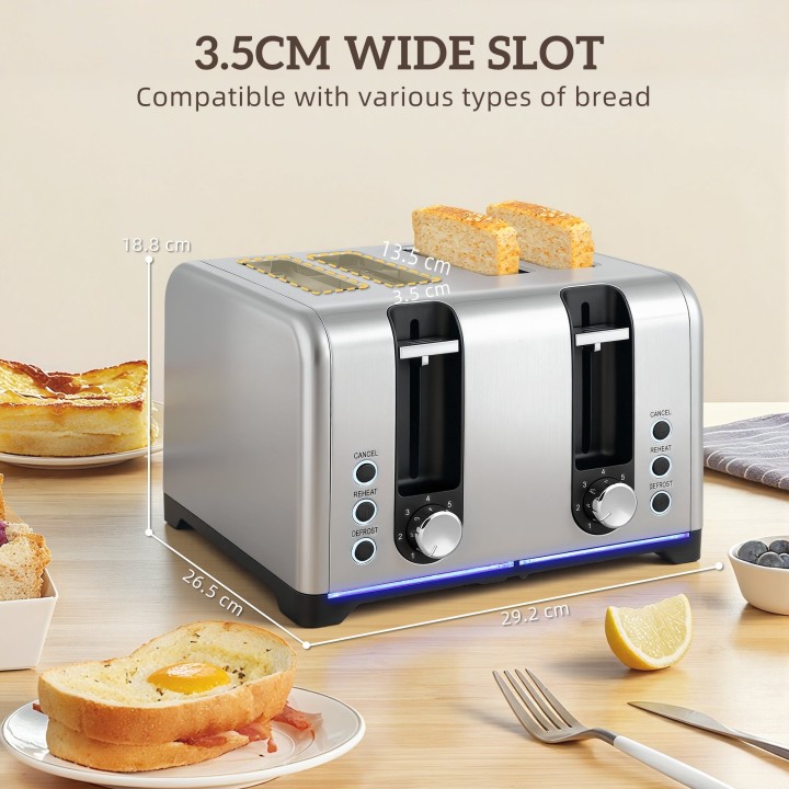HOMCOM Kettle & 4-Slice Toaster Set | LED Strip — Black