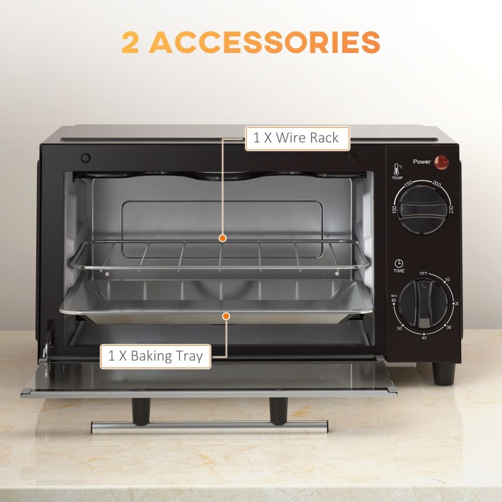 HOMCOM 9L Mini Oven & Grill | Toaster Oven, Timer, 750W — Black