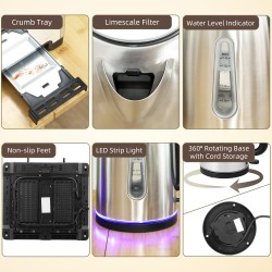 HOMCOM Kettle & 4-Slice Toaster Set | LED Strip — Black