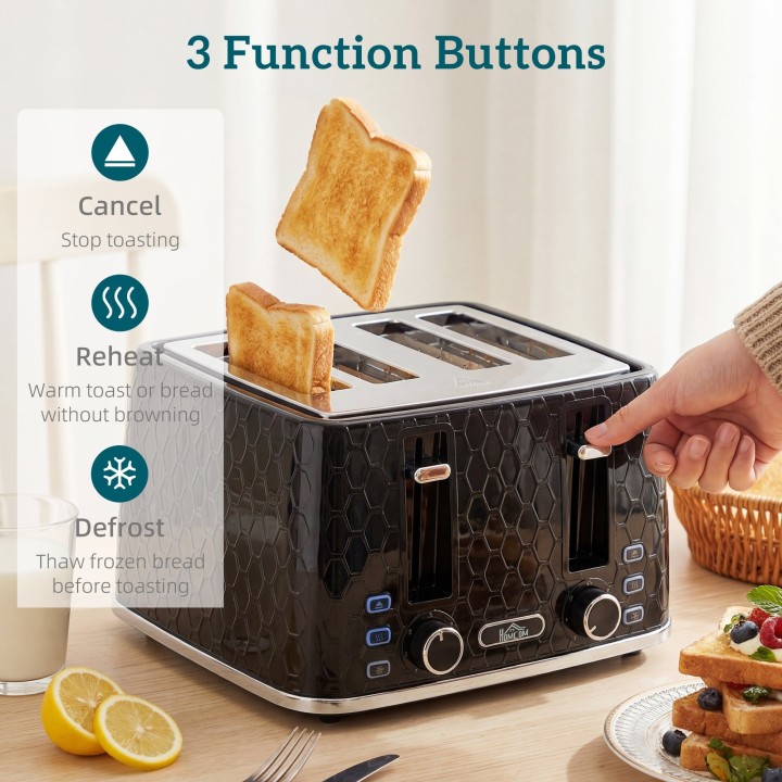 HOMCOM Kettle & 4-Slice Toaster Set | Strix, Fast Boil — Black