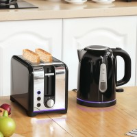 HOMCOM Eenvoudige Gepolijste Broodrooster en Waterkoker Set - Zwart