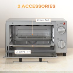 HOMCOM 9L Mini-oven & Grill | Toaster Oven, Timer, 750W — Zwart