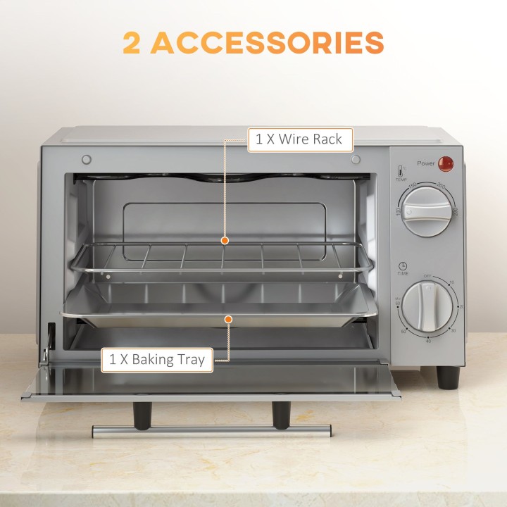 HOMCOM 9L Mini Oven & Grill | Toaster Oven, Timer, 750W — Black