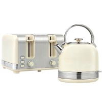 HOMCOM Kettle & Toaster Set | Polished Metal — Cream