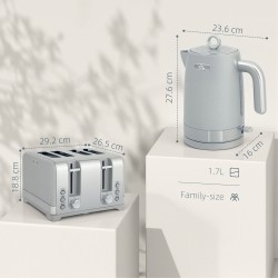 HOMCOM Strakke Gestructureerde Waterkoker en Vier-Snede Broodrooster Set - Grijs
