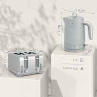 HOMCOM Schlankes strukturiertes Wasserkocher- und Vier-Scheiben-Toaster-Set - Grau