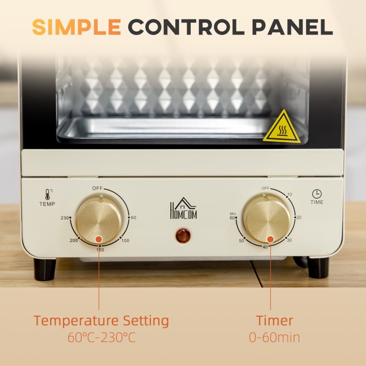 HOMCOM 15L Mini Oven & Grill | 1000W, 60–230°C, Timer — Cream