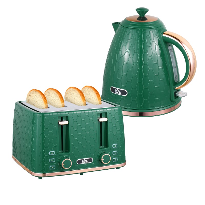 Bollitore HOMCOM & 4-Set Tostapane a Fette | Otter, Vassoio Briciole — Verde