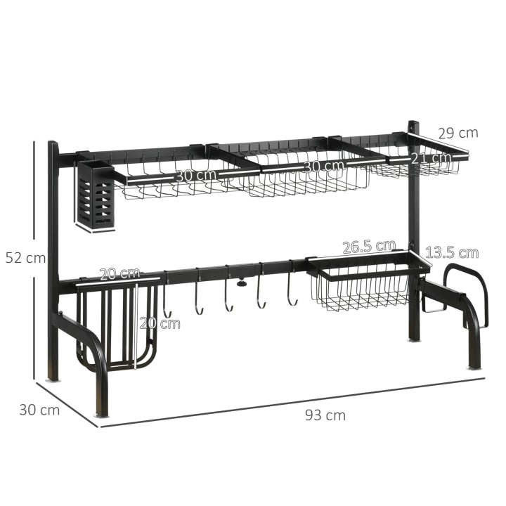 HOMCOM Space Saving 2 Tier Adjustable Dish Drainer Over The Sink Dish 