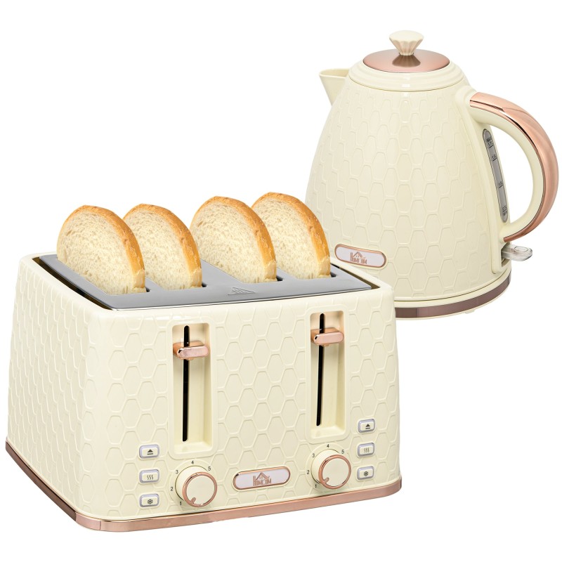 HOMCOM Kettle & 4-Slice Toaster Set | Fast Boil — Beige