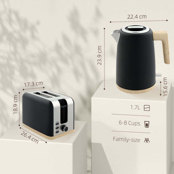 HOMCOM Stainless Steel Kettle & 2-Slice Toaster Set — Black