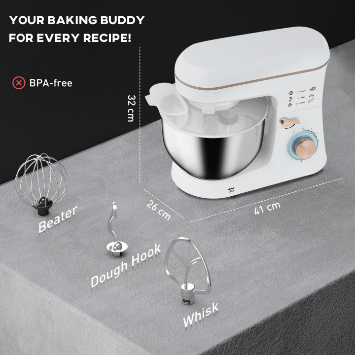 HOMCOM Stand Mixer | 5L, 1400W, 6 Speeds — Black