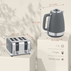 HOMCOM Stainless Steel Panel Kettle and Toaster Set - Grey