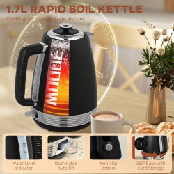 HOMCOM Wasserkocher und Toaster Set mit Edelstahlpaneel - Schwarz