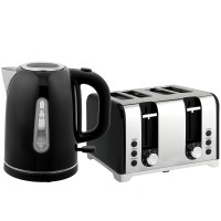 HOMCOM Vattenkokare & 4-Skivbrödrost Set | LED-remsa — Svart