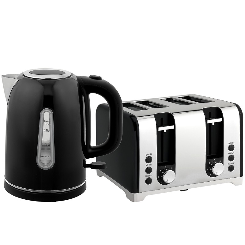 HOMCOM Vattenkokare & 4-Skivbrödrost Set | LED-remsa — Svart