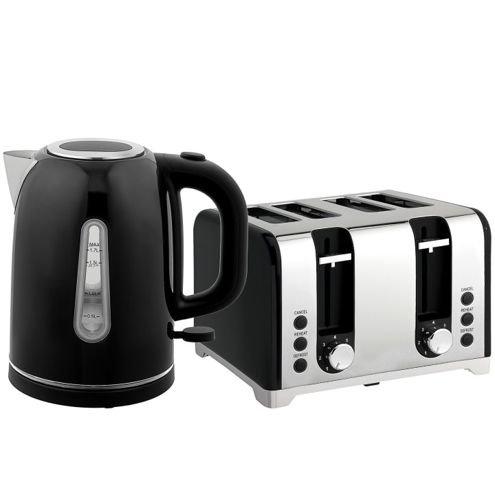 HOMCOM Kettle & 4-Slice Toaster Set | LED Strip — Black