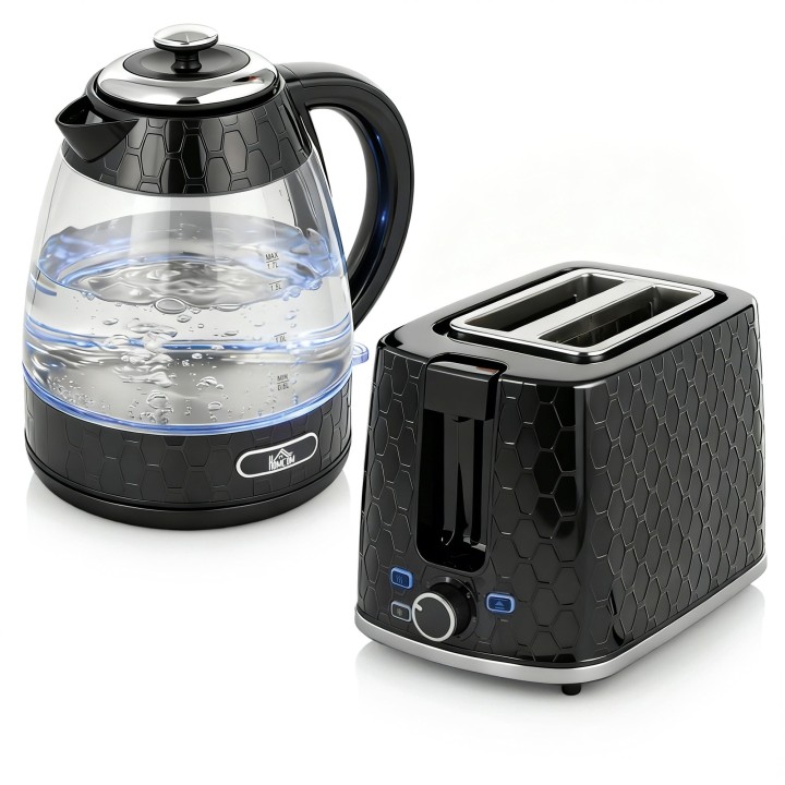 HOMCOM Kettle & 2-Slice Toaster Set | Limescale Filter — Black