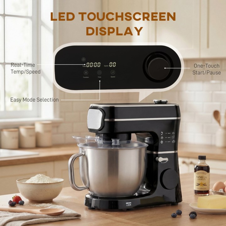 HOMCOM Stand Mixer | 6L, 1400W, 11 Speeds, LED — Black