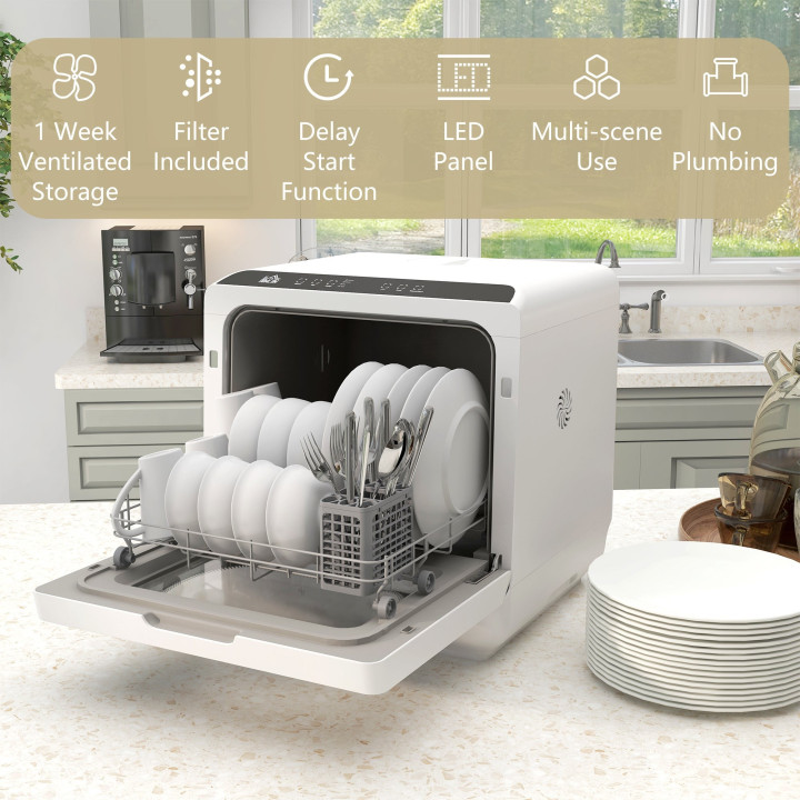 HOMCOM Six-Programme Countertop Dishwasher - White
