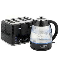 HOMCOM Kettle & 4-Slice Toaster Set | Strix, Fast Boil — Black