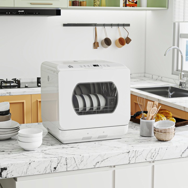 HOMCOM Table Top Dishwasher with Built-in 6L Water Tank, Mini Countert