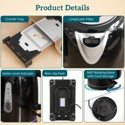 HOMCOM Enkel Polert Brødrister og Vannkoker Sett - Svart