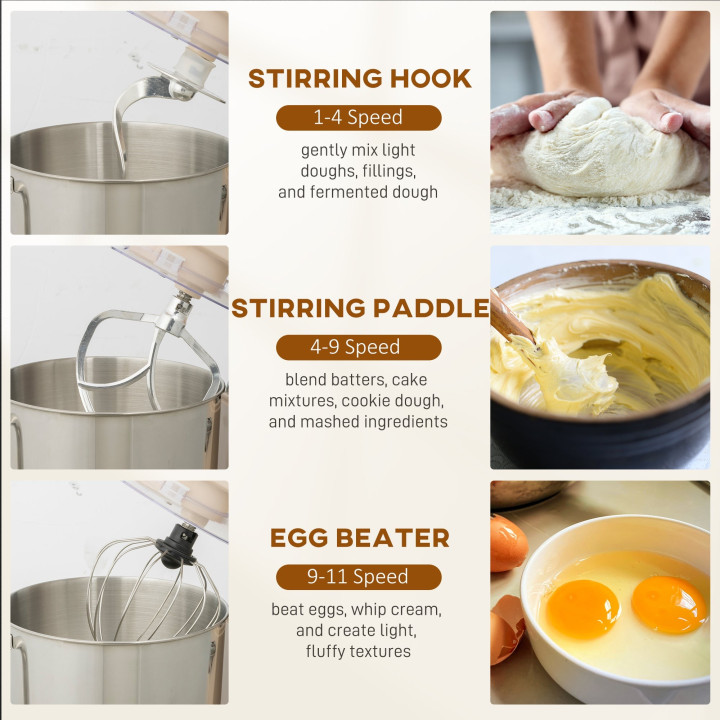 HOMCOM Stand Mixer, 6L 1400W Tilt-Head Food Mixer with 11 Speeds, Puls